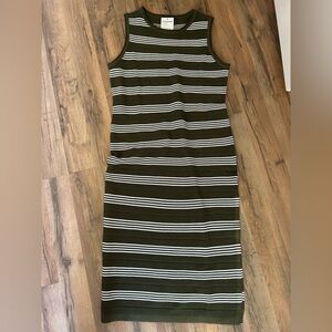 Olive Striped Knit Midi Dress